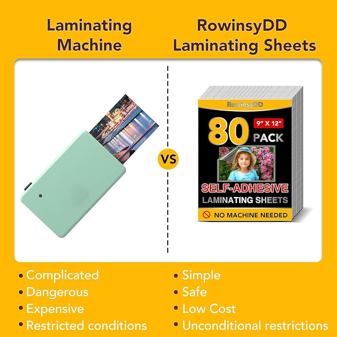 80 PCS Self-Adhesive Laminating Sheets, 9 x 12 Inches Clear Laminating Sheets No Machine Needed Self Sealing Laminate Sheets