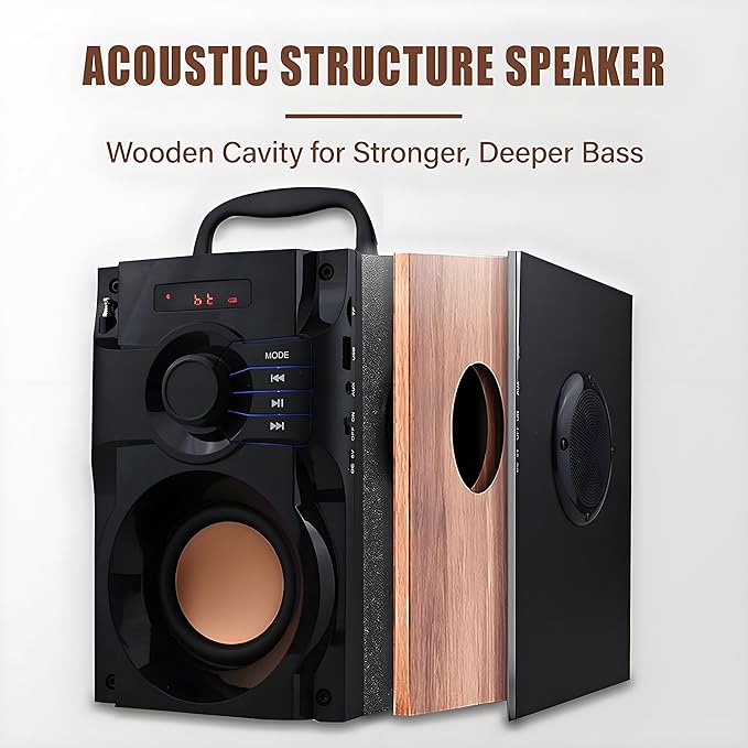 Bluetooth Speaker, Portable Wireless Speaker with Subwoofer Heavy Bass, FM Radio with LED, Remote Control, Phone Holder, MP3 Player for Party, Christmas, Indoor Outdoor, Mobile PC