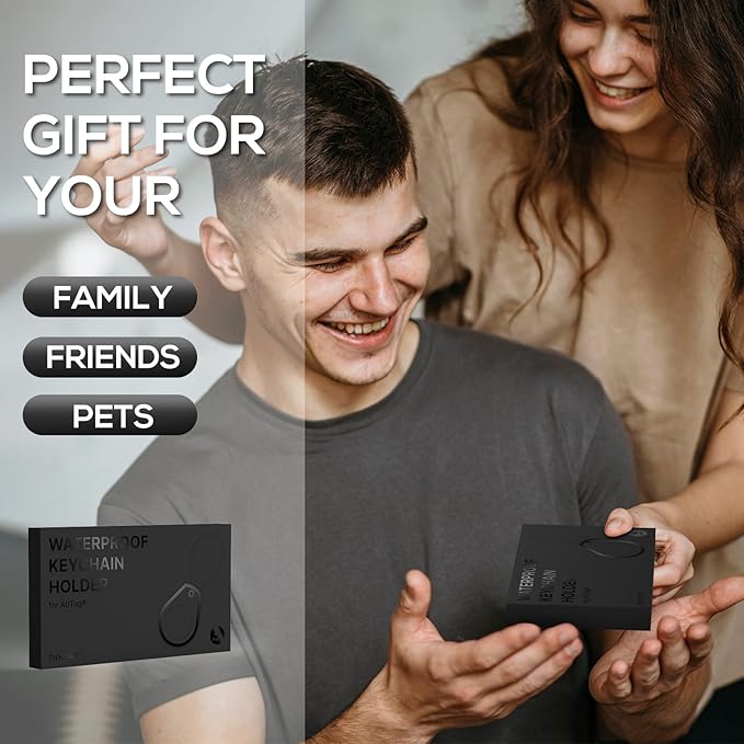 Waterproof AirTag Keychain Holder - (4 Pack) Air tag Lock Case with Wire Cable Compatible with Apple AirTags, Ultra Durable Anti-Lost Protective Case with Keyring for Luggage, Backpack, Black/Blue