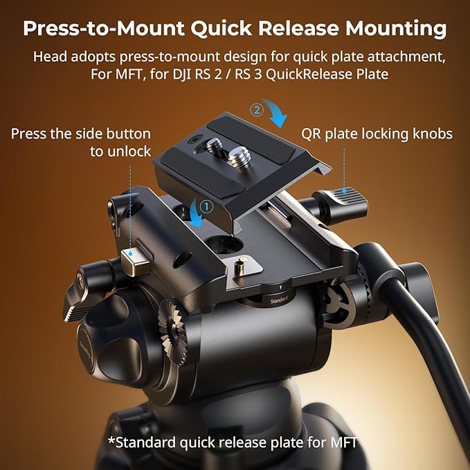 SmallRig AD-01S Video Tripod, 74" Heavy Duty Tripod with Pan and Tilt Fluid Head, Dual-Mode Quick Release Plate, Load up to 13.2lb / 6kg for DSLR, Camcorder, Cameras