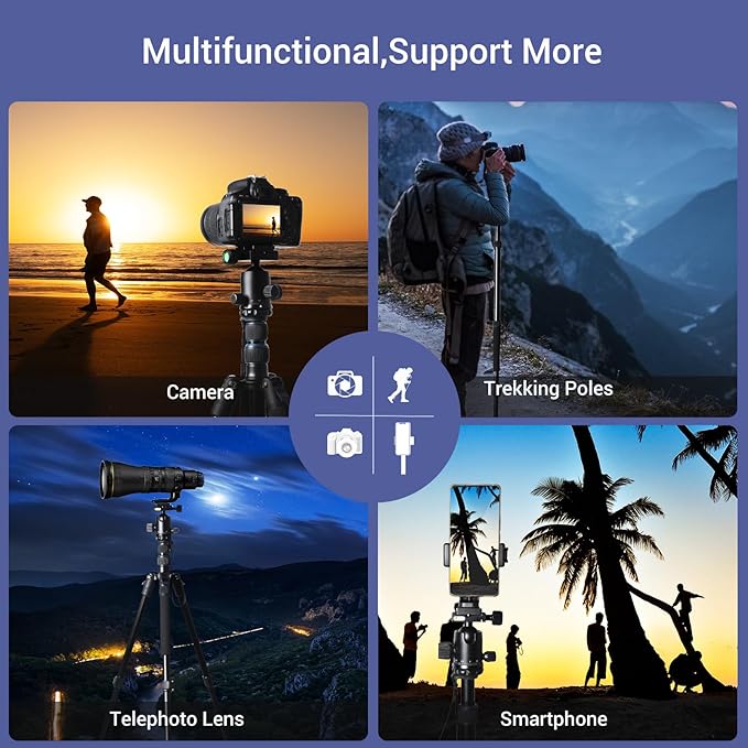 71" Camera Lightweight Foldable Aluminum Tripod & Monopod with 360° Ball Head Payload 33lbs, Adjustable Height Professional Travel Tripod for DSLR Camera Shooting Smartphone