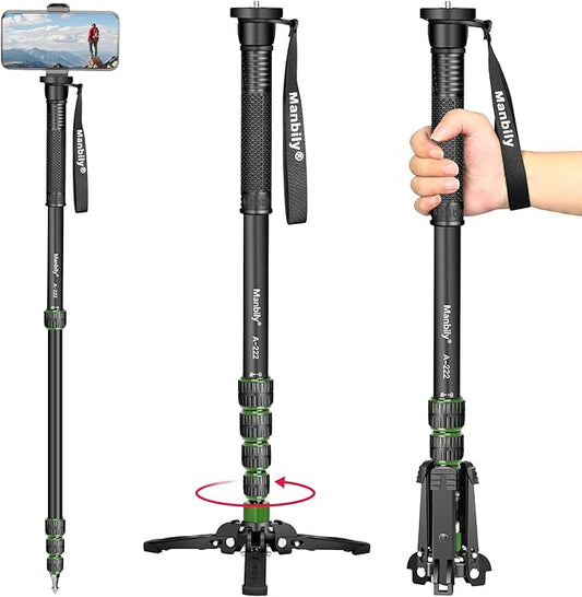 Manbily Camera Monopod with Feet, Aluminum Portable Travel Monopod with Removable Tripod Stand Base for DSLR Canon Nikon Sony Video Camcorder (Green)