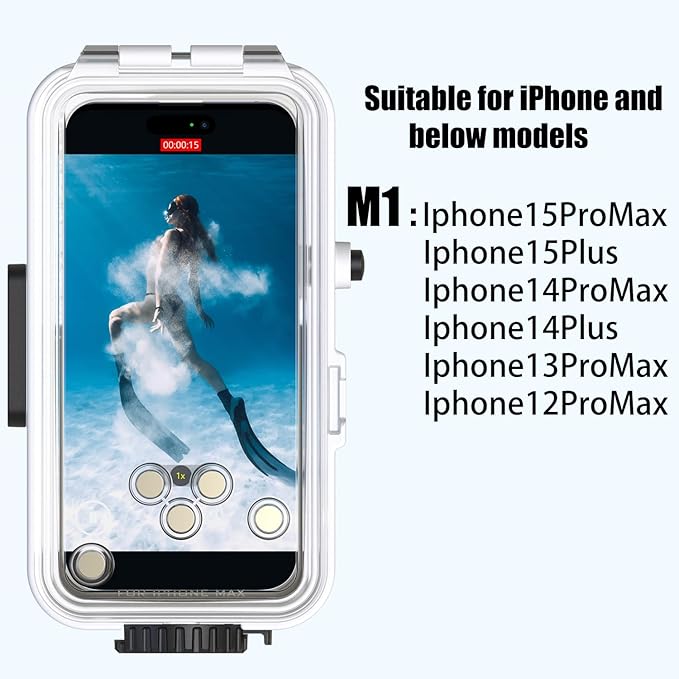 Waterproof Diving Case for iPhone 15 Pro Max/15 Plus/14 Plus/14 Pro Max/13 Pro Max /12 Pro Max, 131FT/40M Underwater Waterproof Photography Housing for Surfing Snorkeling Floating (M1) White