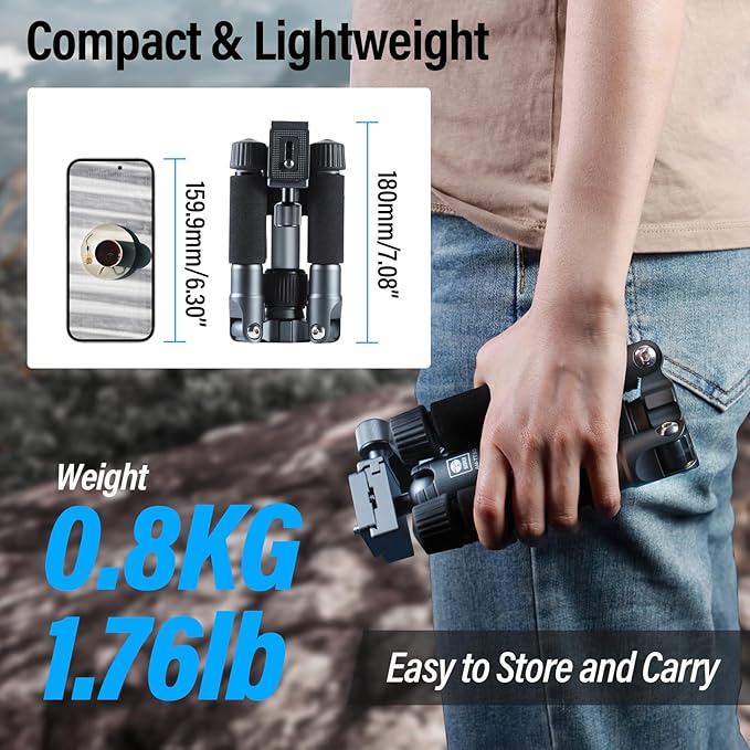 SIRUI Compact Mini Desktop Tripod, 20" Aluminum Portable Small Tabletop Tripod Stand with 360° Ball Head for DSLR, Camera, Phone, Loaded up to 17.64lbs, Phone Holder Included, AM-TT50