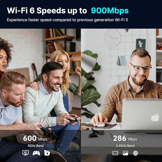 AX900 USB WiFi 6 Adapter BT 5.3 WiFi USB Adapter for PC with RTL8851BU Chip Dual-Band 2.4GHz/5GHz up to 900Mbps Built-in Antenna Plug and Play 802.11ax Gaming Office Wireless Network Card