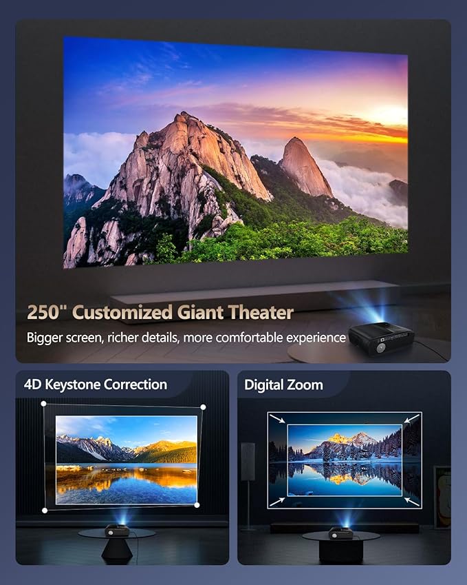 4K Smart Daytime Projector,1500 ANSI,Built-in NETFLIX,16000:1 Contrast,300" Display WIFI Bluetooth,Ultra HD HDR10+,38W Speaker,Ideal Home Theater Outdoor Movie Gaming Office Projector,Manual Focus