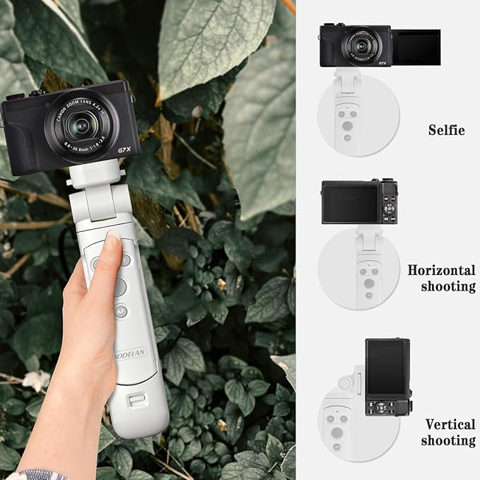Wireless Camera Remote Control Shooting Grip and Tripod (White) with Shutter Release for Canon EOS Rebel SL3, T7i, T8i, 90D, M50, EOS R, RP, R5, R6, R6 II, PowerShot SX70 HS, G7 X III, G5 X II, M6 II