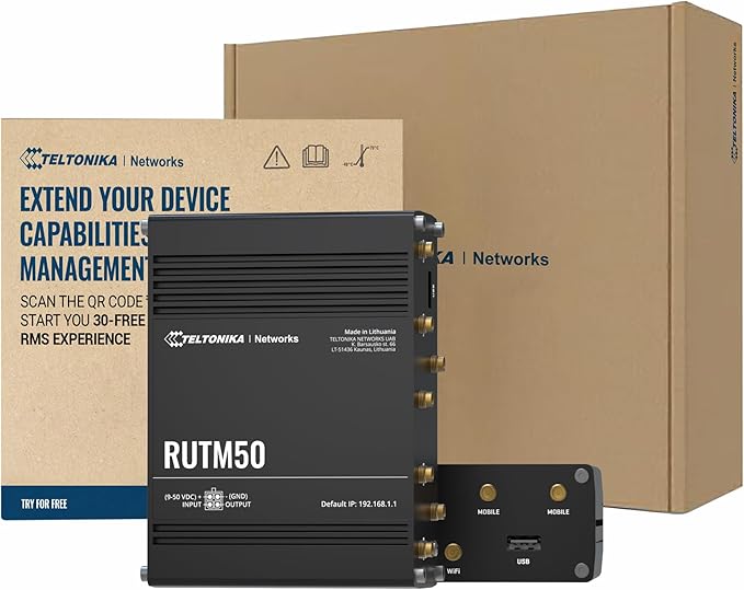 Teltonika RUTM50 WiFi Router Dual SIM Card Slot - 5G Ultra High Speeds Up to 3.4 Gbps - Auto Failover with SA & NSA 5G Architecture Support - 4G Compatibility Wireless Router (TELRUTM50000000)