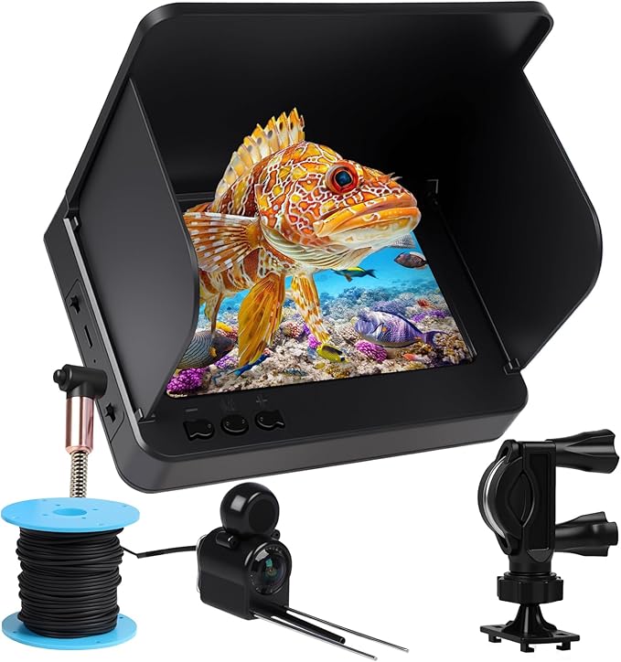 Underwater Fishing Camera, Fishing Camera with Infrared Night Vision Light and Upgraded HD Lens,Portable Fish Finder with 98ft Cable for Ice Lake Boat Kayak Fishing, Waterproof