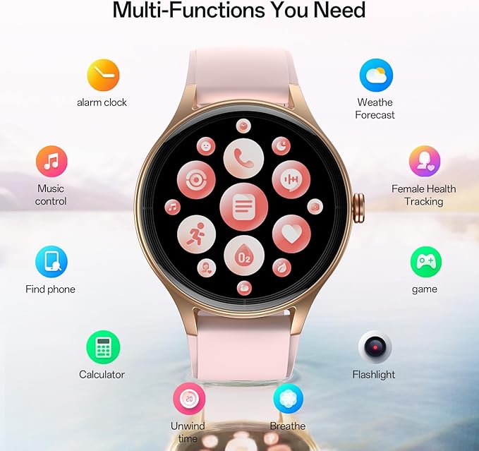Smart Watches for Women,1.27" HD Touchscreen SmartWatch(2 Bands) with Bluetooth Calls (Make/Answer),Fitness Tracker with Heart Rate/Sp02/Sleep Monitor,110+ Sport Modes (Pink, 1.27)