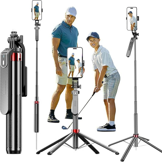 Monopod and Tripod Selfie Stick to Record Golf Swing - Etendable Cell Phone Tripod Stand with Wireless Remote and Phone Holder, Golf Training Aid - Compatible with All iPhone Android Phone