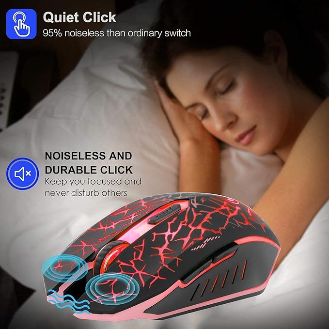 VEGCOO C12 Wireless Gaming Mouse,Rechargeable Mice Silent Click Cordless Mouse with 6 Buttons PC Gaming Mice Advanced Technology with 2.4GHZ Up to 2400DPI for PC Laptop (Red)