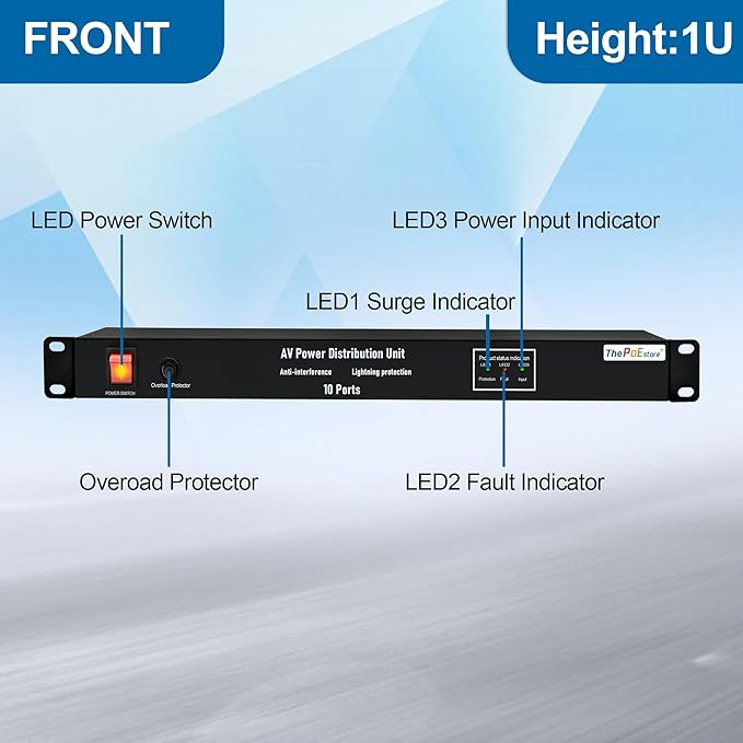 10 NEMA 5-15R Outlet Surge Protector PDU, 120V 15A 3600J 10KA, 1U Rack Mount Power Strip for Network Server Racks, AV Equipment, & More - 14AWG 6ft Cord, ETL Listed