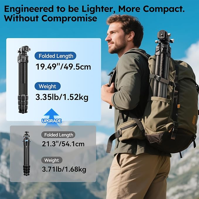 SIRUI Professional Travel Carbon Fiber Tripod 20kg/44lbs Load, Max Tube Dia 29.44mm, Max 128cm/50.4" Height with 43mm Low-Profile Ball Head for DSLR/Mirrorless/Video (AM-284S+G1)