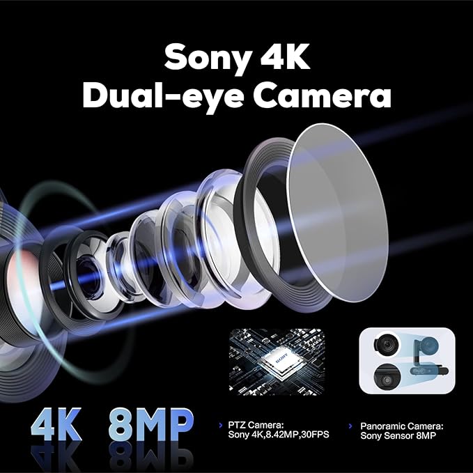 4K Dual-Eye PTZ Camera, 12x Optical and 16x Digital Zoom, Auto Focus, Noise Reduction, AI-Powered Tracking, 3-Mics 20ft Voice Pick-up Range, Works with Microsoft Teams & Zoom & Google Meet (UC P30)