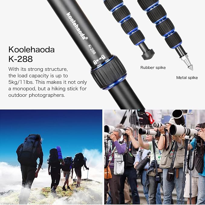 Koolehaoda Camera Monopod Stand, 65inch Extendable Aluminum Monopod with Folding Tripod Support Base for Nikon Sony DSLR, Maximum Load of 5 kg