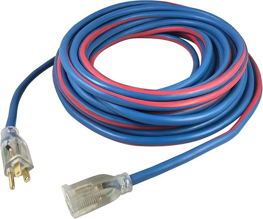 US Wire 99050 12/3 50-Foot SJEOW TPE Cold Weather Extension Cord Blue with Lighted Plug