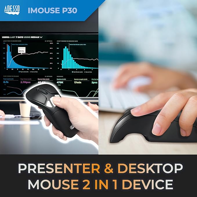 Adesso Wireless Air Mouse and Keyboard Combo, Rechargeable, Desktop Mouse and Presentation Remote with Customizable Buttons & Hand Gestures for TV, Projector, CCTV, Presentation WKB-5300CB