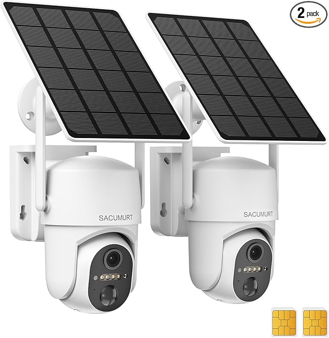 4G LTE Cellular Security Cameras Wireless Outdoor, No WiFi Security Cameras, Solar Camera Outdoor Wireless, 2K HD Celllular Trail Camera with PTZ, Human Detection, 2-Way Talk, IP66 Waterproof, 2 Pack