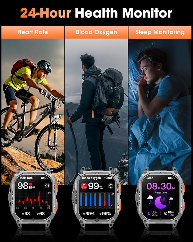 Military Smart Watches for Men (2 Straps), 2.01" HD Smartwatch with 1000 mAh Battery, Answer/Make Call, Led Flashlight, Heart Rate/Sleep Monitor, 100+ Sport Modes Fitness Tracker for Android/iPhone