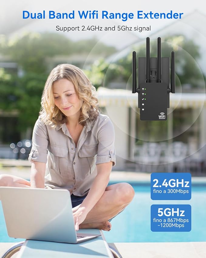 WiFi Extender Signal Booster for Home, WiFi Extender, Long Range up to 12880 Sq Ft and 105 Devices, Internet Extender WiFi Booster, WiFi Repeater with Ethernet Port, Signal Booster(Black)