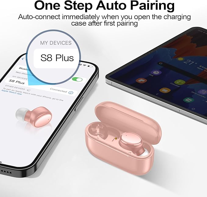 kurdene Wireless Earbuds Bluetooth 5.4 in Ear Buds Light Weight Headphones,Deep Bass Sound,Built in Mics Headset,Clear Calls Earphones for Sports Workout Pink