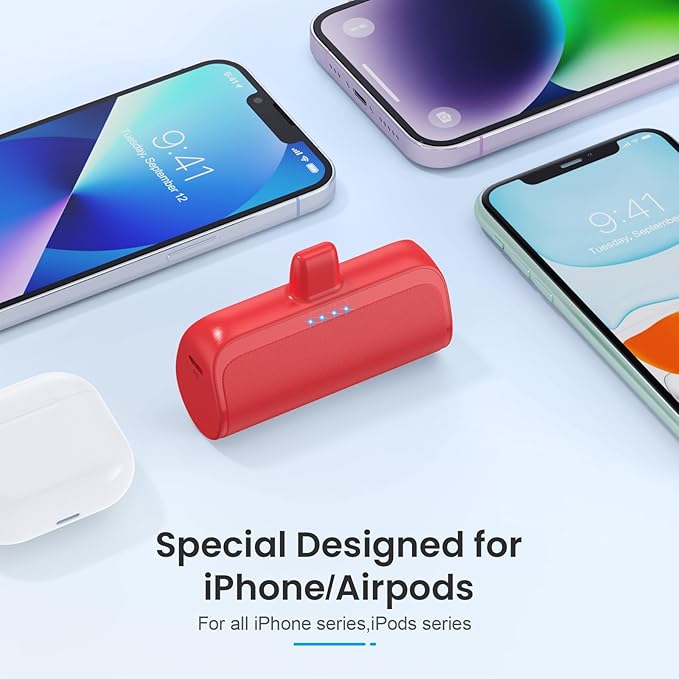Mini Portable Charger Power Bank for iPhone,5200mAh Portable Phone Charger, Ultra-Compact PD Fast Charging Battery Pack Compatible with iPhone 14/14 Plus/Pro Max/13/12/12 Mini/11/XS/XR/X/8/7/6/6s
