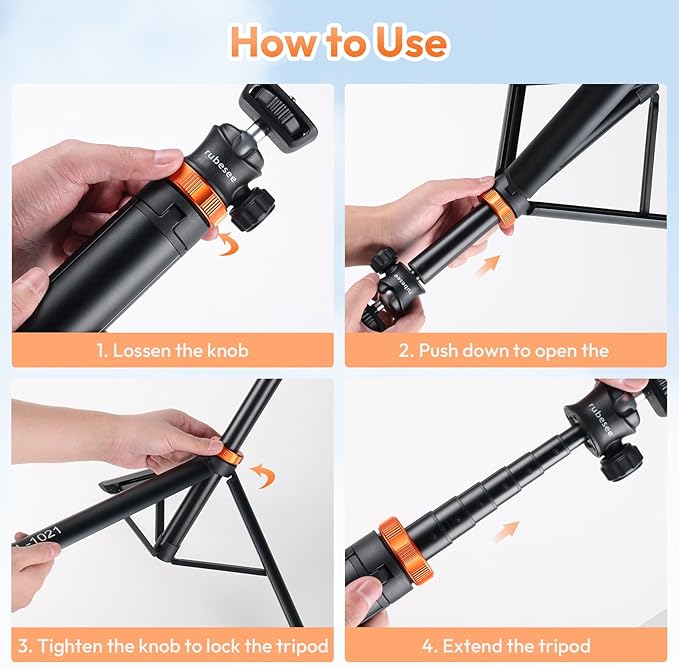 Extendable Tripod Aluminum, 79" Portable Adjustable Light Stand with 1/4" Screw, 360° Ball Head Camera Phone Tripod for Camera Video Light Smartphone, Lightweight for Travel