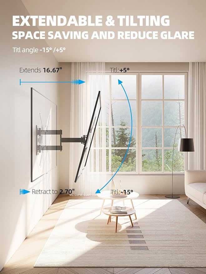 UL Listed Full Motion TV Wall Mount for 26-60 Inch TV Mounts Up to 77 lbs, Max VESA 400x400mm, Wall Mount TV Bracket with Swivel, Tilting, Leveling Adjust & Extendable Arm