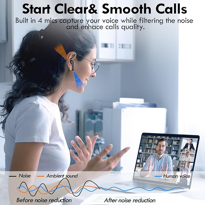 kurdene Wireless Earbuds, Bluetooth 5.3 in Ear Buds Light Weight Headphones with Deep Bass Sound,48 Hours Playtime Headset,Clear Calls Earphones with Mics for Sports Workout Black