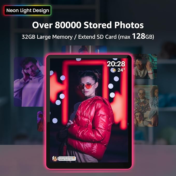 Apolosign 10" Neon Light Digital Frame, 2K Resolution, The Best Digital Picture Frame for Gifting | with 2.5D Glass IPS Touchscreen, WiFi, 32GB Storage, Warm Ambient & Auto Color Transformation LED