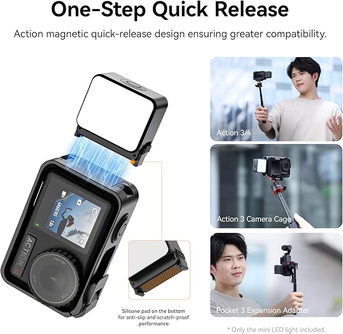 ULANZI LM18 Mini LED Video Light for DJI Pocket 3, 5600K 100Lux Fill Light with Quick AC Mount, 3 Brightness Levels, 500mAh Battery, IPX5 Waterproof, for Action Camera/Pocket 3 Adapter