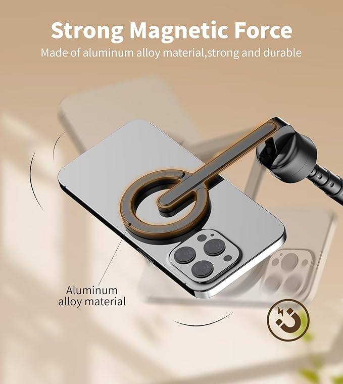 TONEOF 68" Magnetic Selfie Stick Tripod with Aluminum Strong Magnetic Holder for Magsafe, 360° Rotatable Travel Phone Tripod Stand with Metal Ring & Rechargeable Remote for iPhone/Android（Black）