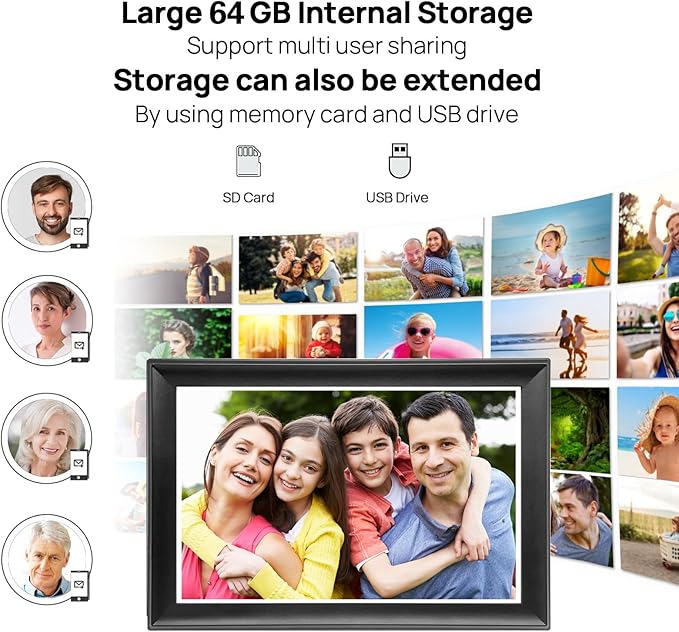 64GB FRAMEO 10.5 Inch Smart WiFi Digital Photo Frame 1920x1280 FHD IPS LCD Touch Screen, Auto-Rotate, 64GB Storage, Support SD Card & USB Drive, Share Moments Instantly via Frameo App from Anywhere