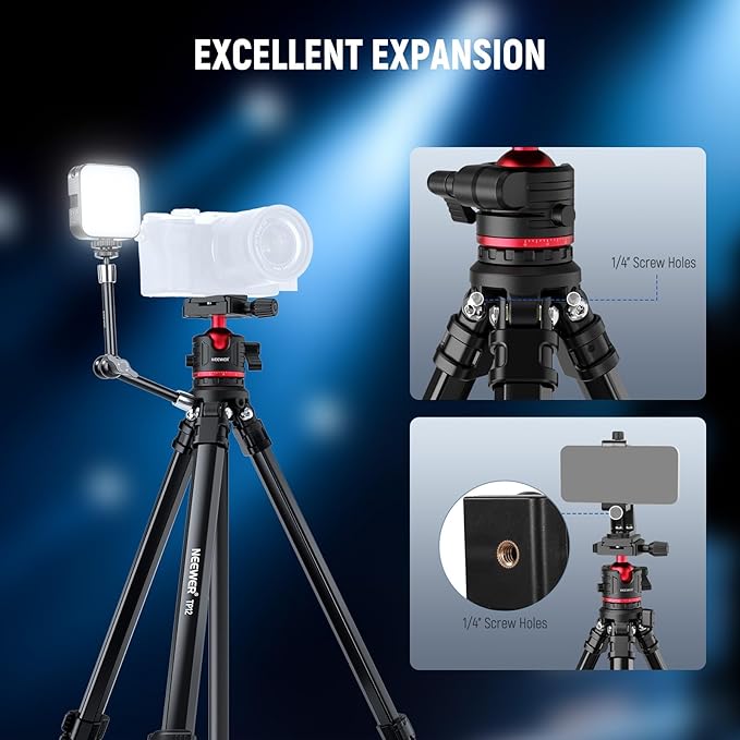 NEEWER Basics Travel Tripod for Camera, Compact Lightweight Portable DSLR Cam Stand with Ball Head, Arca Type QR Plate, Cell Phone Holder Compatible with iPhone Video Recording, Max Load 11 lbs, TP12