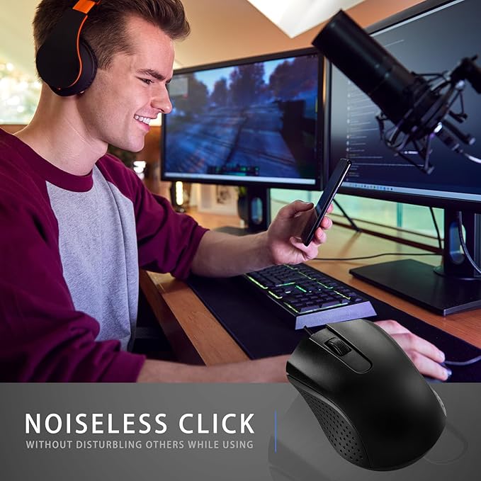 20 Pcs Wired USB Computer Mouse Bulk 3-Button Corded Wired Mouse for Laptop Desktop Computer Mice for PC Office School Home Supplies, Black