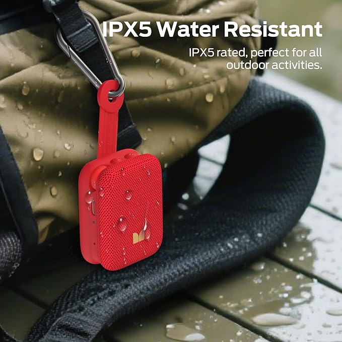 Monster Atomic Atom Wearable Bluetooth Speaker with Mics for Hands-Free Calls, IPX5 Waterproof, Compact and Portable Speaker for Workout, Cycling, Red