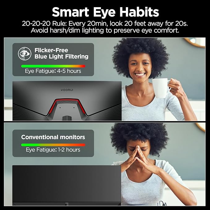 KOORUI 27" 200Hz Gaming Monitor, 1ms Fast IPS Computer Monitor, WQHD (2560 x 1440p) HDR 400 Display, DCI-P3 95% Color Gamut, FreeSync Premium, Adaptive G-Sync, HDMI x 2, DisplayPort, Black