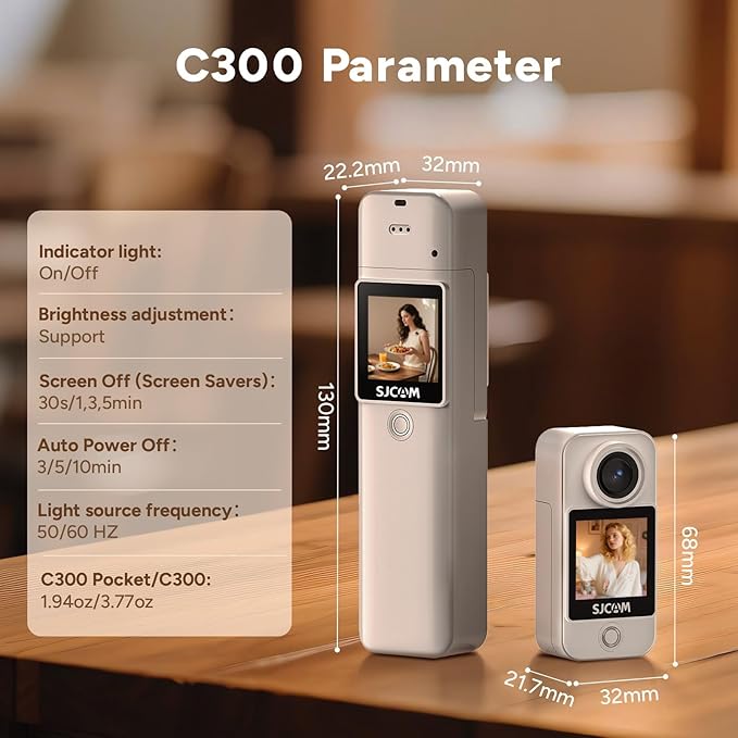 SJCAM C300 4K Pocket Action camera with Stabilization,32GB Card Handheld vlogging camera kit,7H use time,30m waterproof body camera, Magnetic Werable cam for Content Creators,influencers,photographers