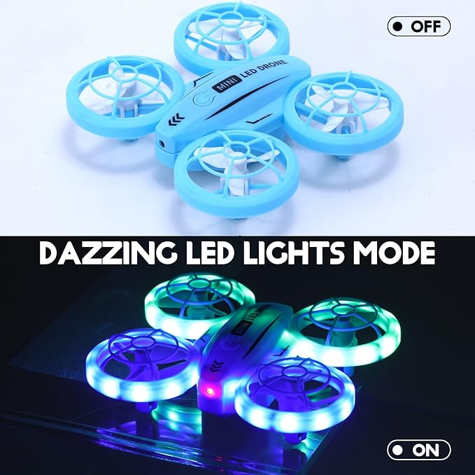Mini Drone for Beginner, Colorful LED RC Drone Quadcopter with Headless Mode, 360 Flips, Altitude Hold, 3 Speeds Mode,Full Propeller Protect, Gifts for Teen Adults,Blue