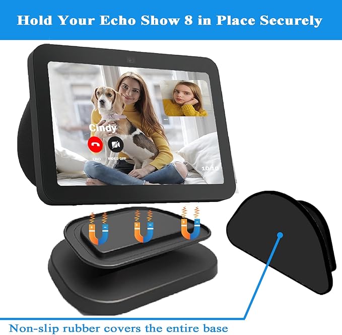 Adjustable Stand for All-new Echo Show 8 (3rd Gen, 2023 release), Smart Display Magnetic Stand Mount Compatible with Echo Show 8 (3rd Gen), with 360 Degree Rotation Tilt and Anti-Slip Base (Black)
