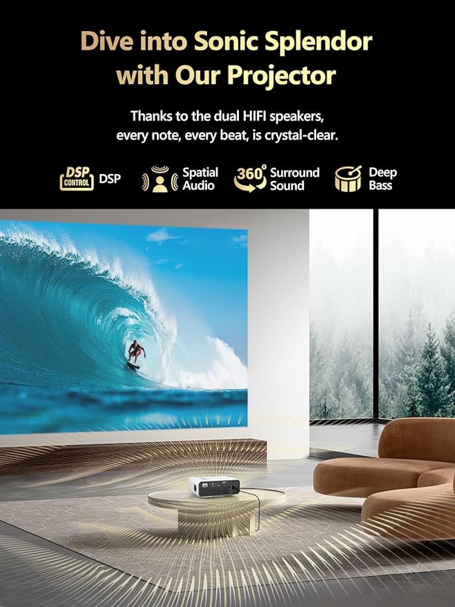 WiFi Bluetooth Movie Projector Indoor 4K, with 2 HDMI ARC, 2 USB, Auto Focus, Smart Android LED Daytime Home Theater Projectors Apps Zoom Keystone for Church, Bedroom, Living /Conference Room, Ceiling