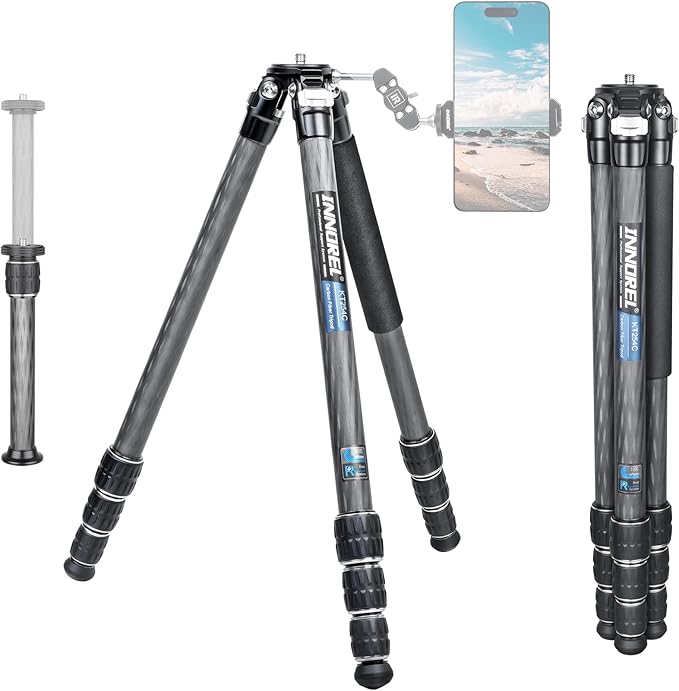Carbon Fiber Tripod Monopod INNOREL KT254C Professional Portable Compact Travel Tripod for DSLR Camera Stand Support 1.01in/25.6mm Tube Load 33lb/15kg with Adjustable Extension Pole(Only Tripod)