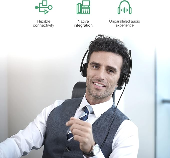 Yealink Phone Headsets for Office Phones YHS34 Lite QD to RJ9 Wired Headset Compatible with Poly Snom Grandstream Phones Desk Landline Headset with Microphone -Dual/111g/2.1m Cable