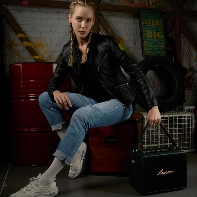 18000mAh Rechargeable 120W Loud Bass Retro Portable Karaoke Machine Bluetooth Speaker with 2 Wireless Microphones AUX Guitar Input for Adults (Green)