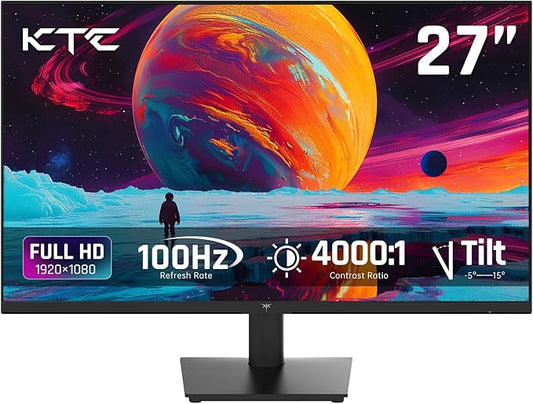 KTC 27 inch Monitor - 1080P Monitor, 100Hz FreeSync Gaming Monitor with HDR10,VESA Mountable, Adjustable Tilt, ZeroFrame Design, HDMI,VGA,Earphone Ports, PC Monitor Work Monitor for Office