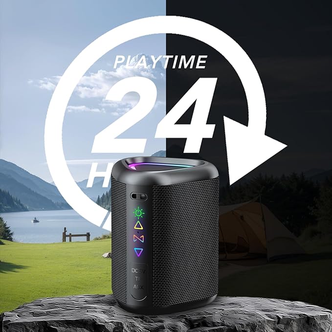 aowoka Bluetooth Speaker, 2025 Portable Wireless Speakers with Led Light, Bluetooth 5.4, 24H Playtime, Enhanced Bass, IPX7 Waterproof, Outdoor Speaker for Travel, Sport, Party, Biking.