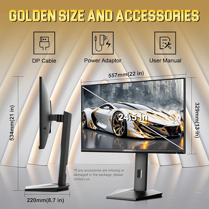 SANSUI 24.5 Inch Gaming Monitor 300Hz, QHD 2560×1440 Computer Monitor, 1ms Fast IPS Panel with 2× HDMI + 2× DP Ports, 130% sRGB Eye Care VESA Support (DP Cable Included ES-G25F6Q Pro)