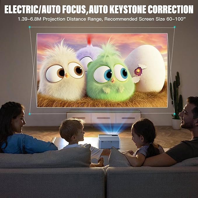 [600ANSI & Auto Focus]4K Home Theater Projector with WiFi and Bluetooth, Native 1080P Movie Projector for Indoor/Outdoor, Auto Keystone & 50% Zoom, Smart Projector for Smartphone/Laptop/USB