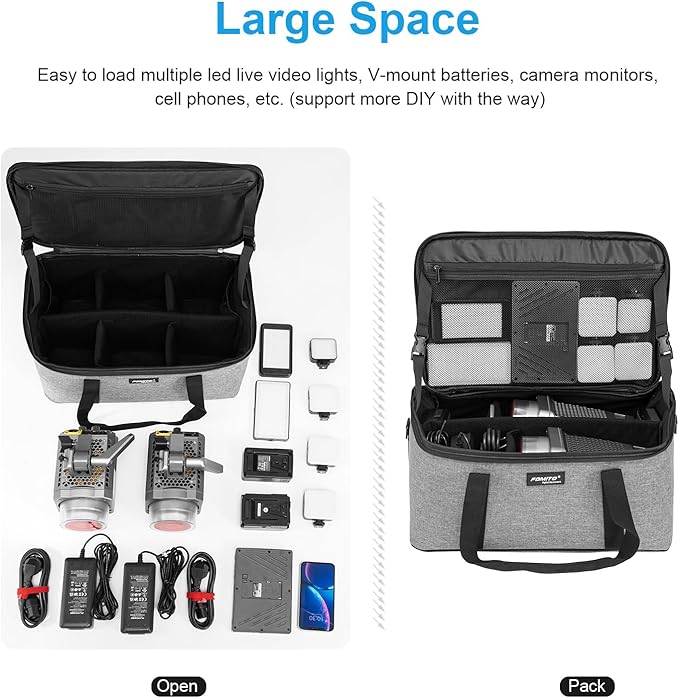 FOMITO AB-27 Foldable Camera Bag 16.73in x 11in x 8.66in Shockproof Case for DSLR, Gimbal, Drone Heavy-Duty Handle DIY liner